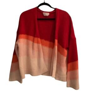 by Anthropologie Color Block Open Cardigan Sweater Red Orange Pink Cream